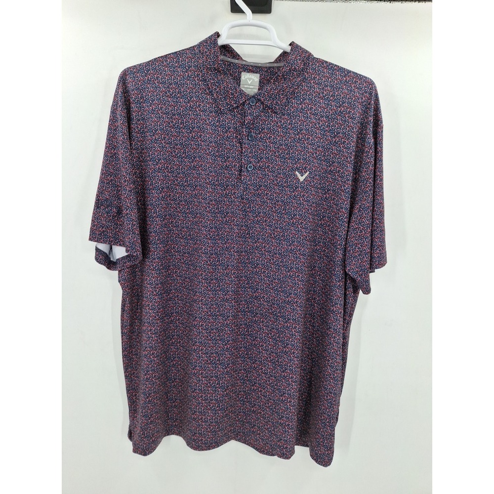 Callaway Polo Shirt Mens XXL Blue‎ Red Golf All Over Print Opti Dri Performance